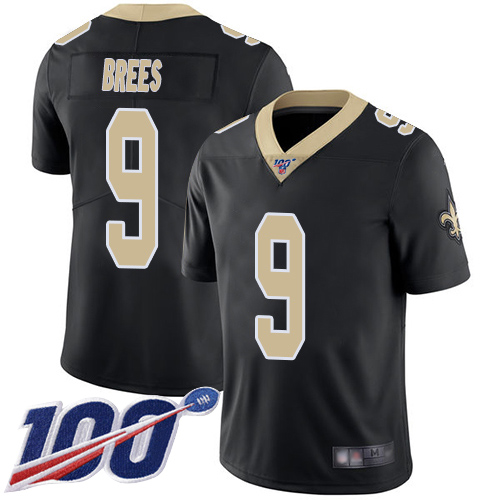 Men New Orleans Saints Limited Black Drew Brees Home Jersey NFL Football #9 100th Season Vapor Untouchable Jersey